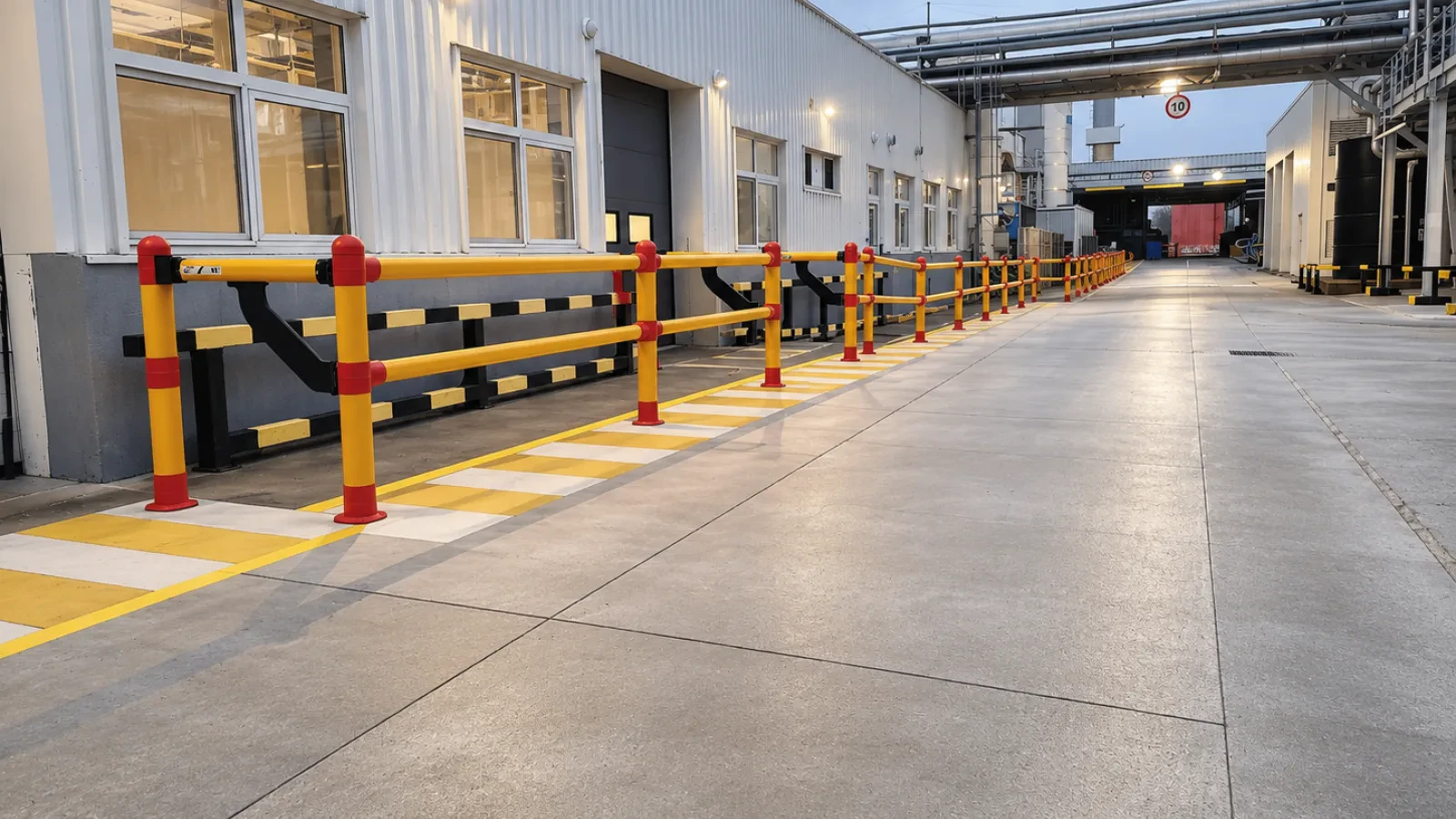 Pedestrian route between industrial buildings