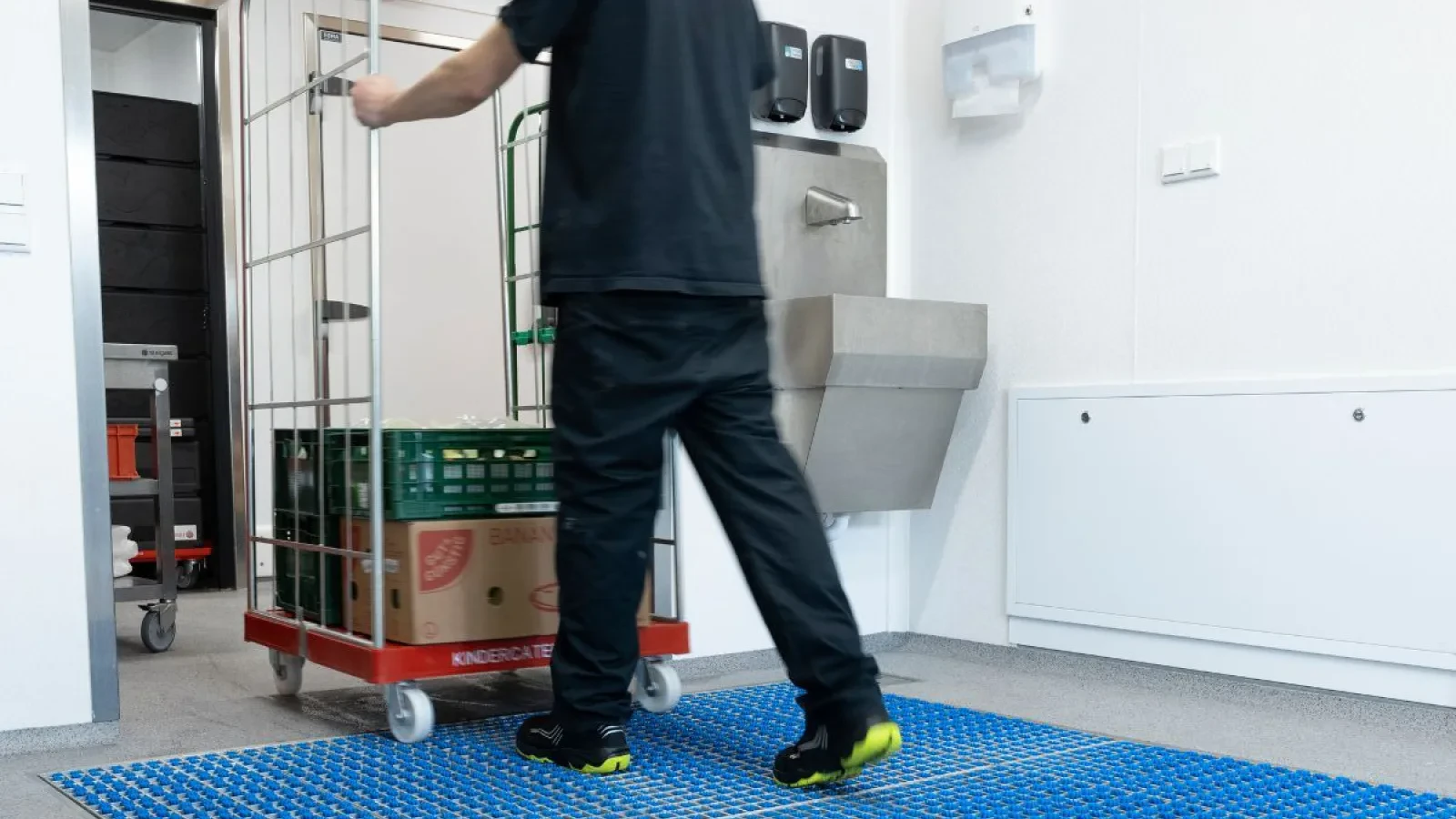 Personnel and trolley on the same route